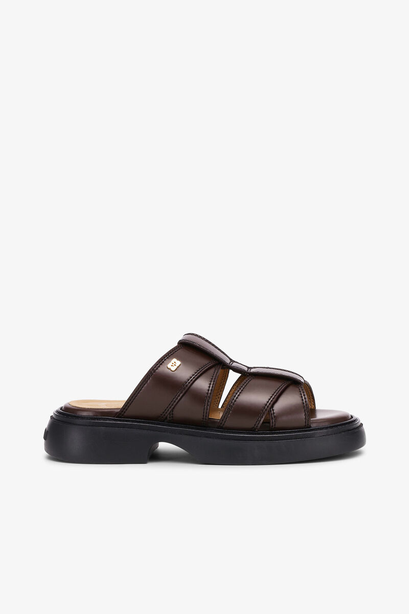 Brown Mule Sandals, Polyester, in colour Chocolate Fondant - 1 - GANNI