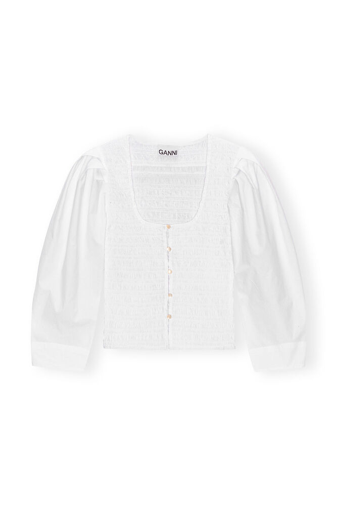 White Cotton Poplin Smock Blouse