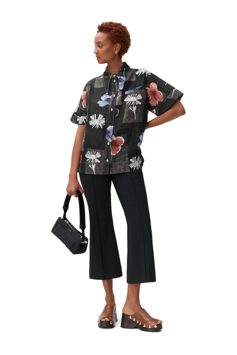 Printed Shirt, Linen, in colour Flowers Black - 2 - GANNI