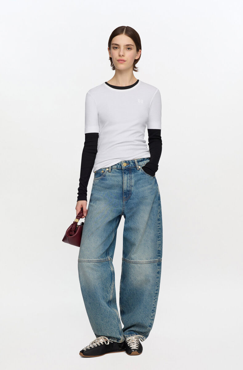 Stary Jeans in Tint Rigid Denim, Organic Cotton, in colour Mid Blue Vintage - 1 - GANNI