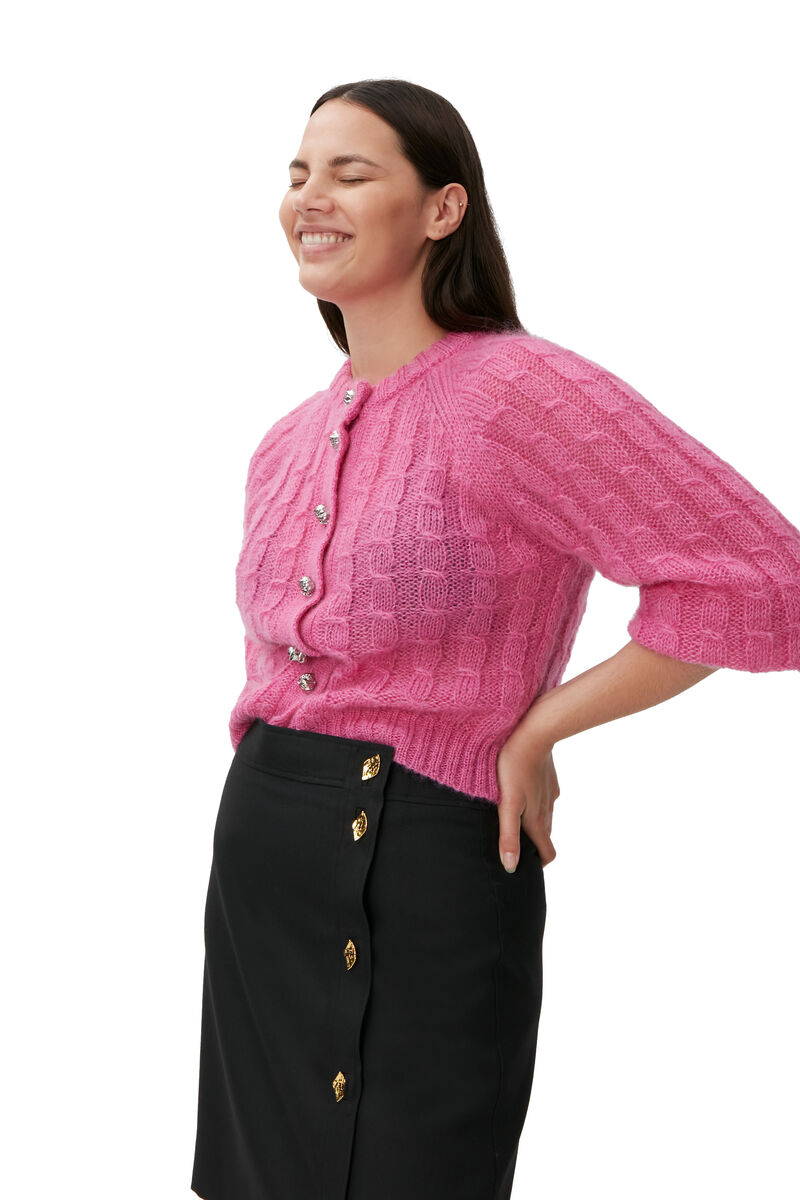 Relaxed Mohair Cardigan, Merino Wool, in colour Phlox Pink - 3 - GANNI
