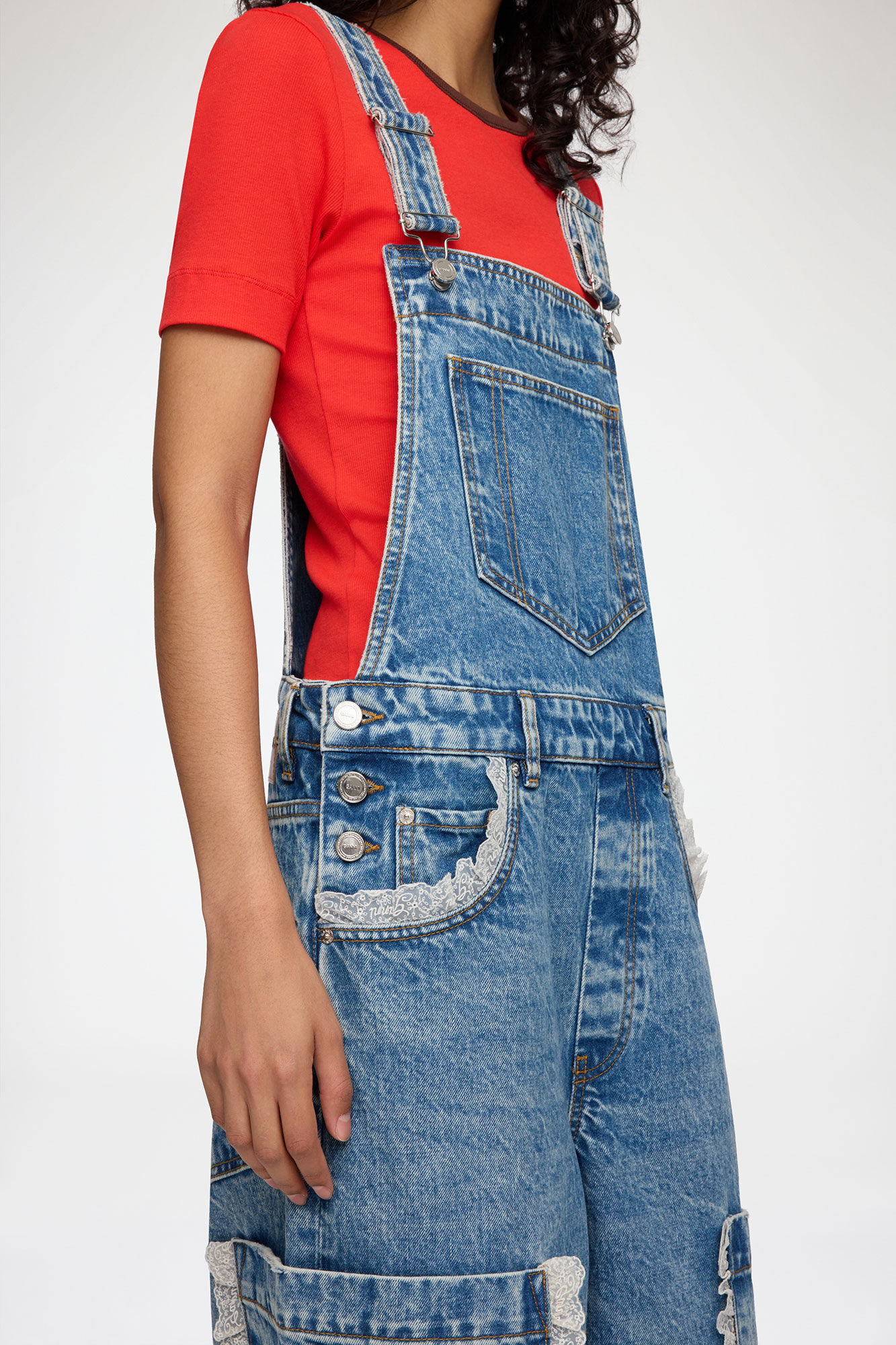 Overalls Cropped Lace in Rigid Denim | GANNI US