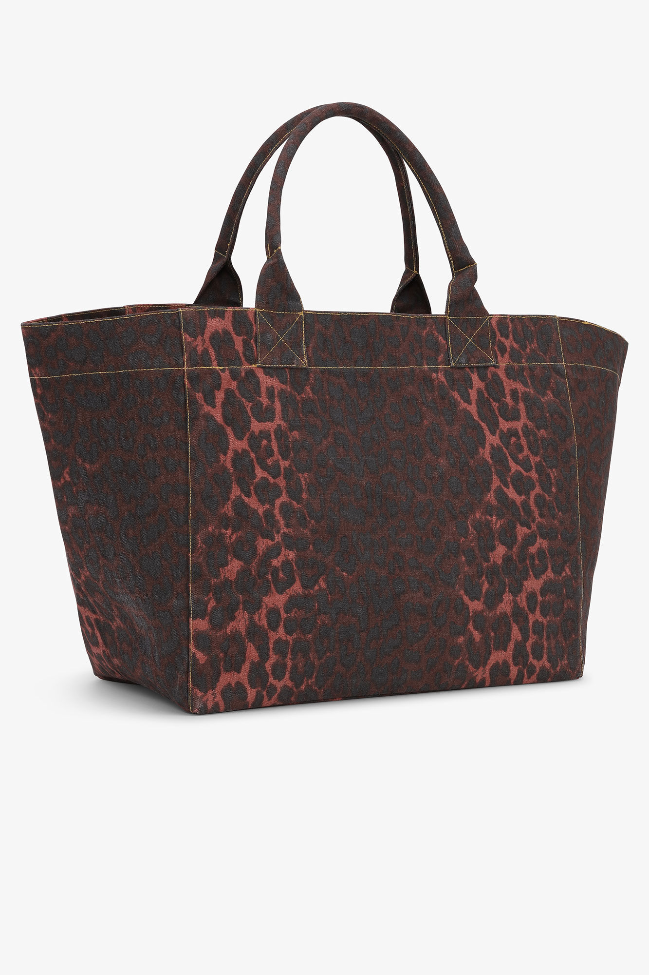 Leopard Print XXL Tote, Recycled Cotton, in colour Racing Red - 2 - GANNI