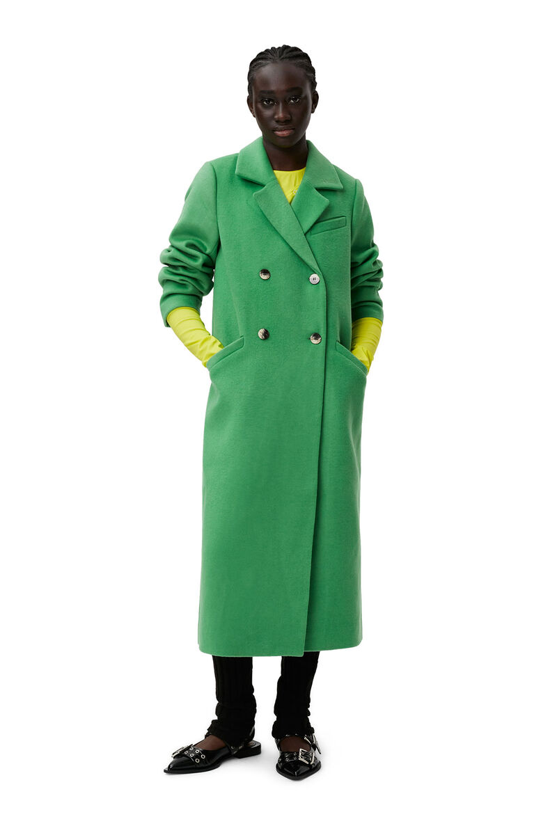 Wool Coat, Polyester, in colour Kelly Green - 4 - GANNI