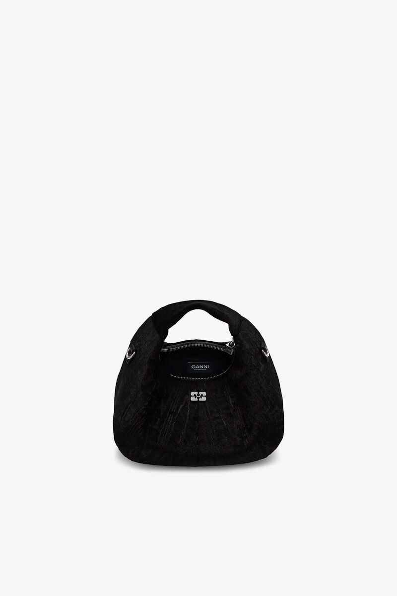 Velvet Moire Mini Hobo Bag, Recycled Polyester, in colour Black - 3 - GANNI