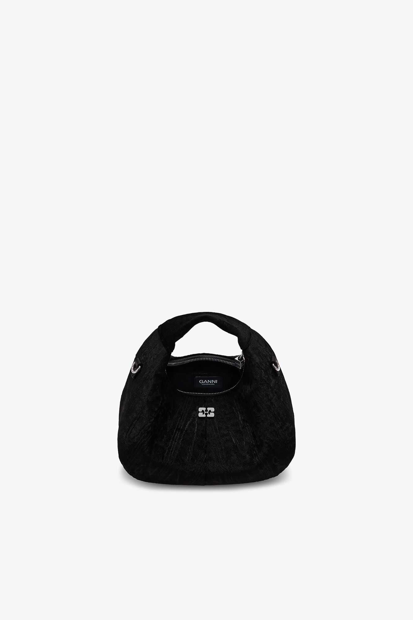 Velvet Moire Mini Hobo Bag, Recycled Polyester, in colour Black - 3 - GANNI
