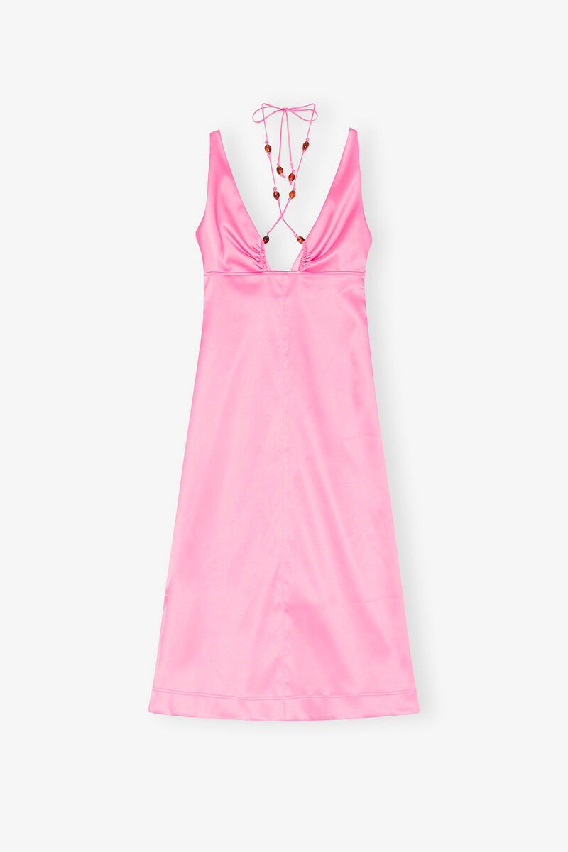 Double Satin Halter-Neck Dress, Recycled Polyester, in colour Wild Orchid - 1 - GANNI