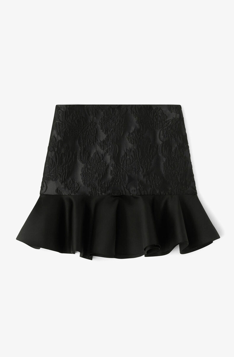 Satin Cloque Mini Skirt, Recycled Polyester, in colour Jet Black - 1 - GANNI