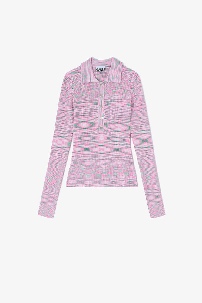 Polo Shirt in Spacedyed Knit, Chalk Pink