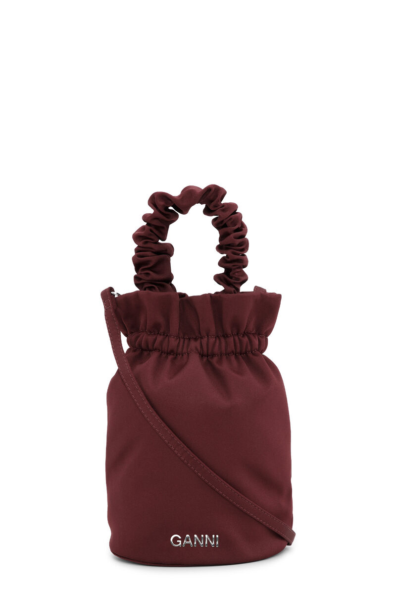 Ruched Top Handle Taske , Polyester, in colour Burgundy - 1 - GANNI