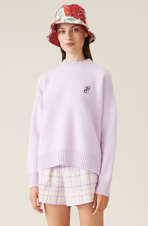 GANNI CASHMERE MIX KNIT PULLOVER ORCHID BLOOM SIZE S/M,5714667155878