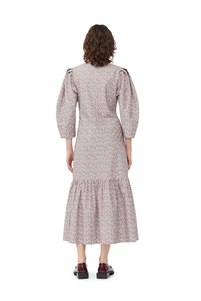 Printed Cotton V-neck Maxi Dress, Cotton, in colour Frost Gray - 3 - GANNI