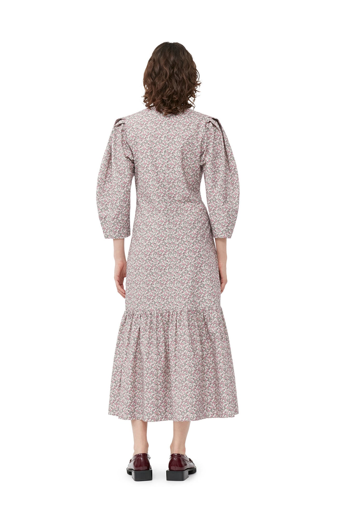 Robe longue à col en V en coton imprimé, Cotton, in colour Frost Gray - 3 - GANNI