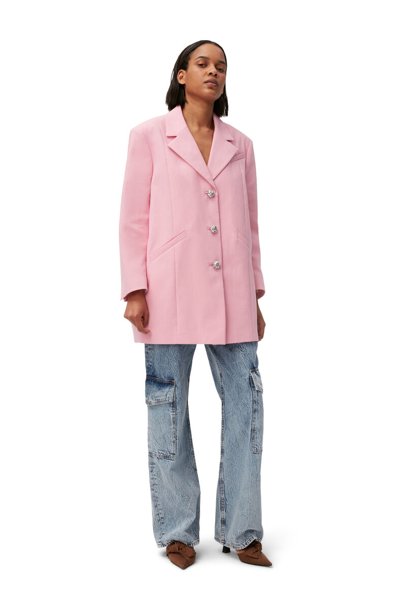 Oversized Blazer, Cotton, in colour Lilac Sachet - 1 - GANNI