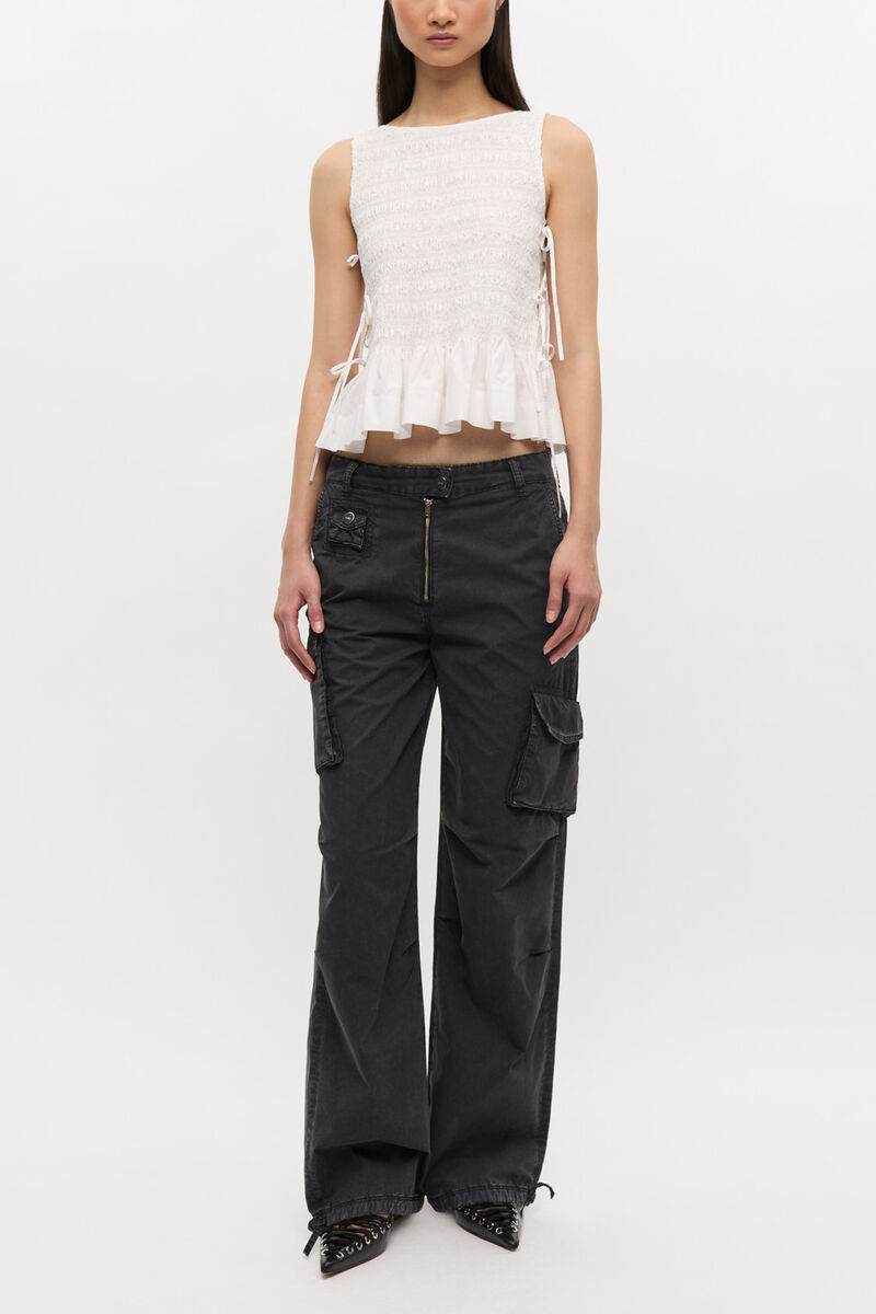 Black Washed Twill Pants, Organic Cotton, in colour Phantom - 1 - GANNI