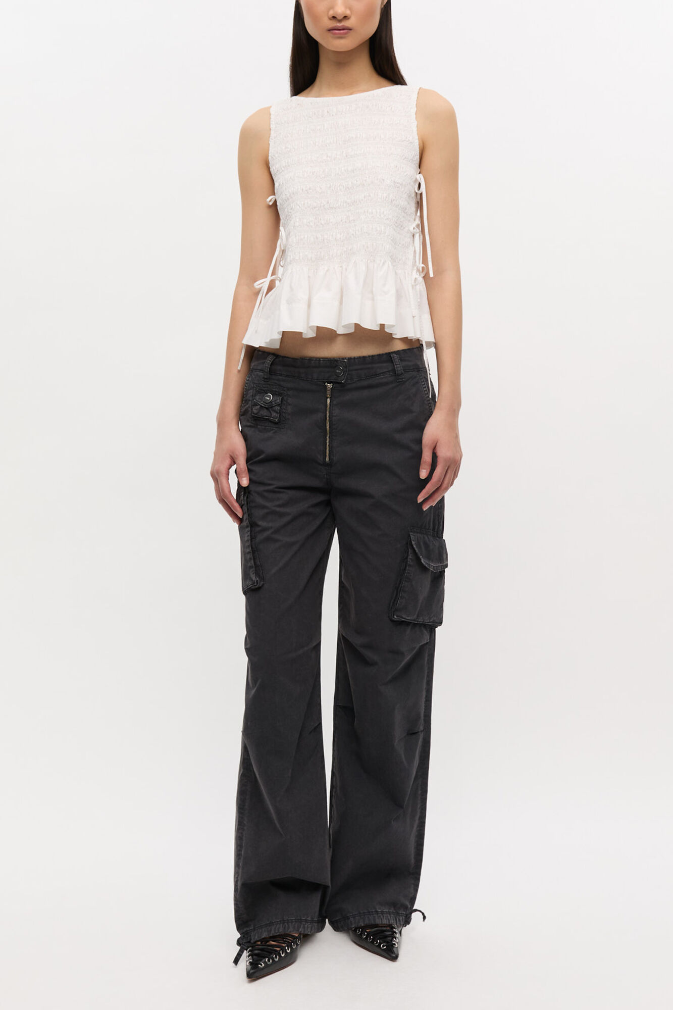 Black Washed Twill Pants, Organic Cotton, in colour Phantom - 1 - GANNI