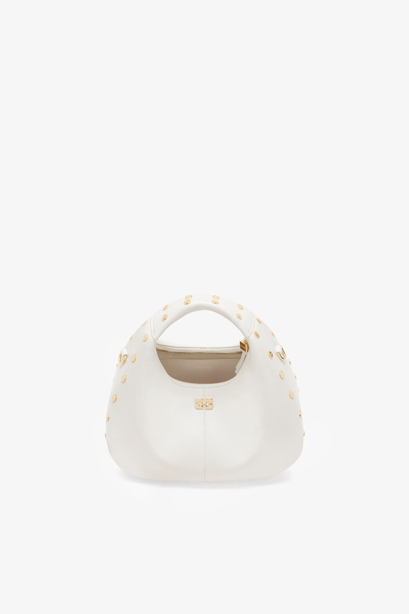 Mini Hobo Bag Studs in White, Recycled Leather, in colour Egret - 3 - GANNI