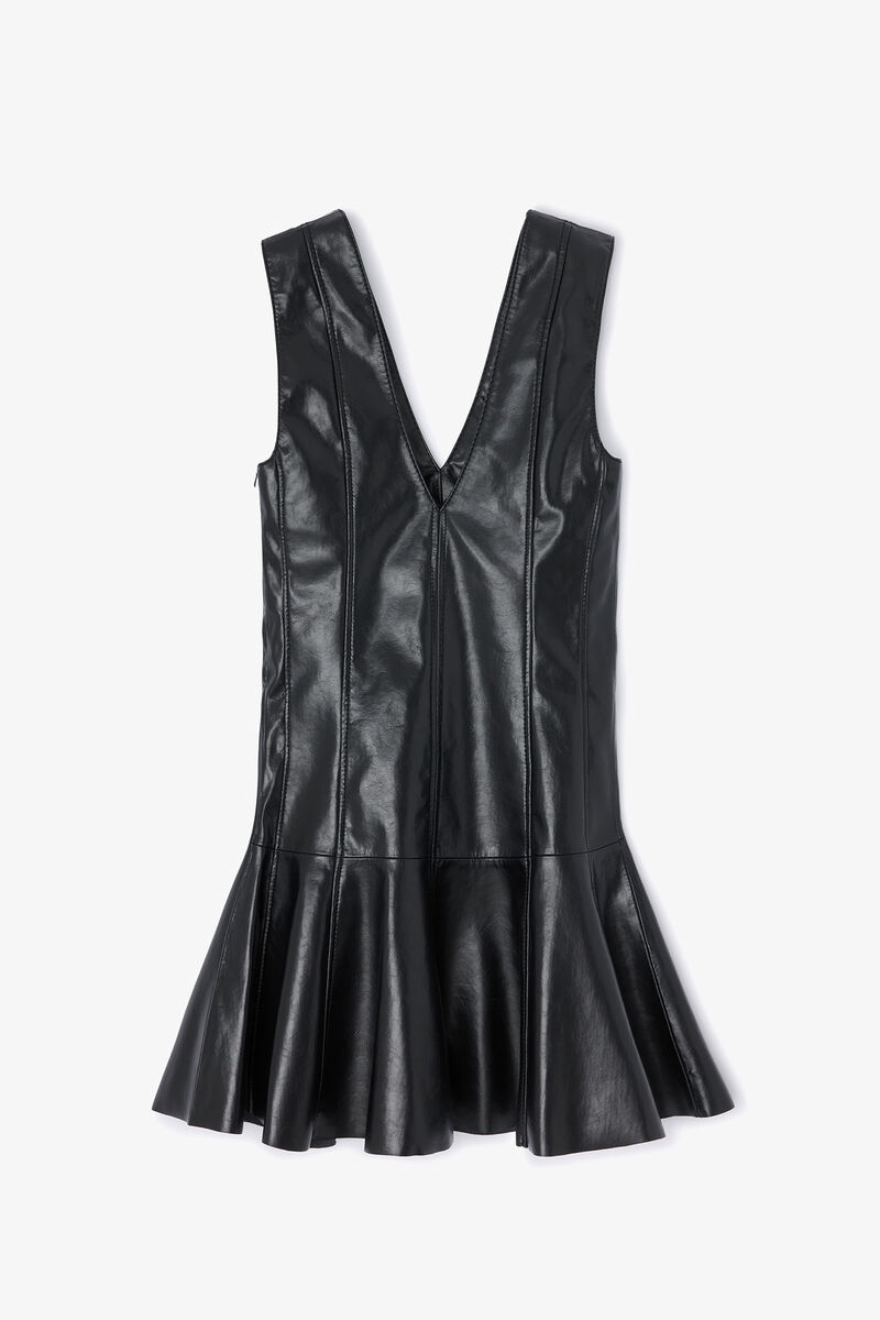 Black Leather Mini Dress, Recycled Leather, in colour Black - 2 - GANNI