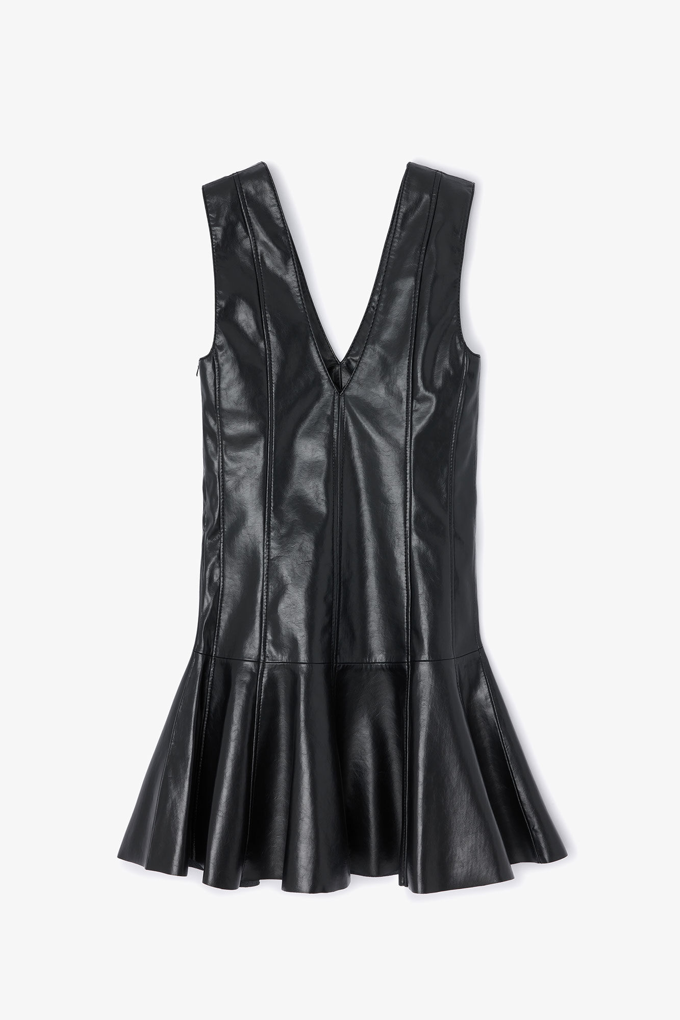 Black Leather Mini Dress, Recycled Leather, in colour Black - 2 - GANNI