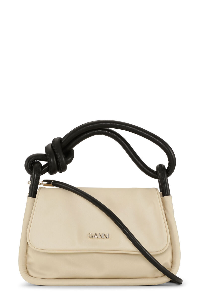 Knot Flap Over Bag, Recycled Leather, in colour Pale Khaki - 1 - GANNI