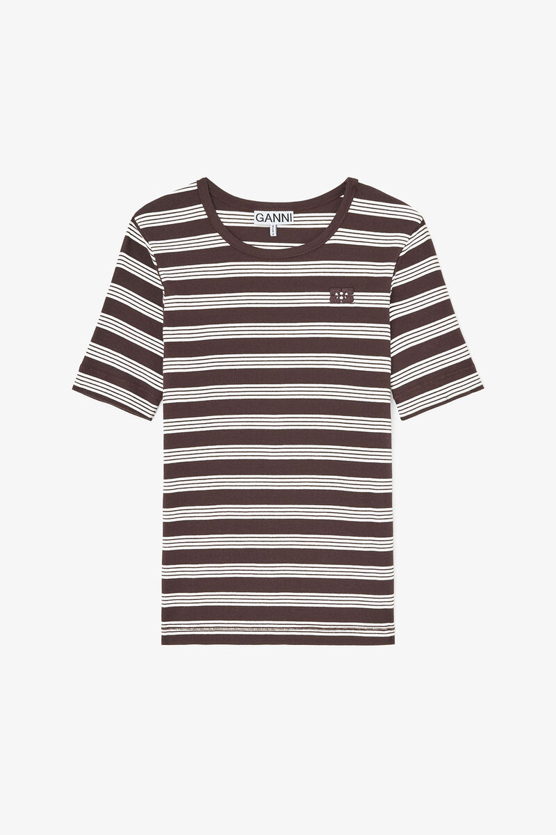 T-Shirt in Stripe, Organic Cotton, in colour Mole - 1 - GANNI