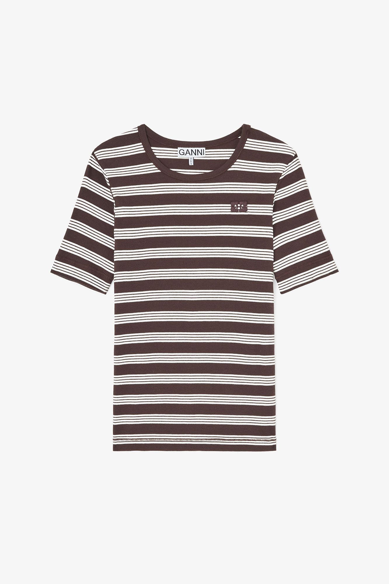 T-Shirt in Stripe, Organic Cotton, in colour Mole - 1 - GANNI
