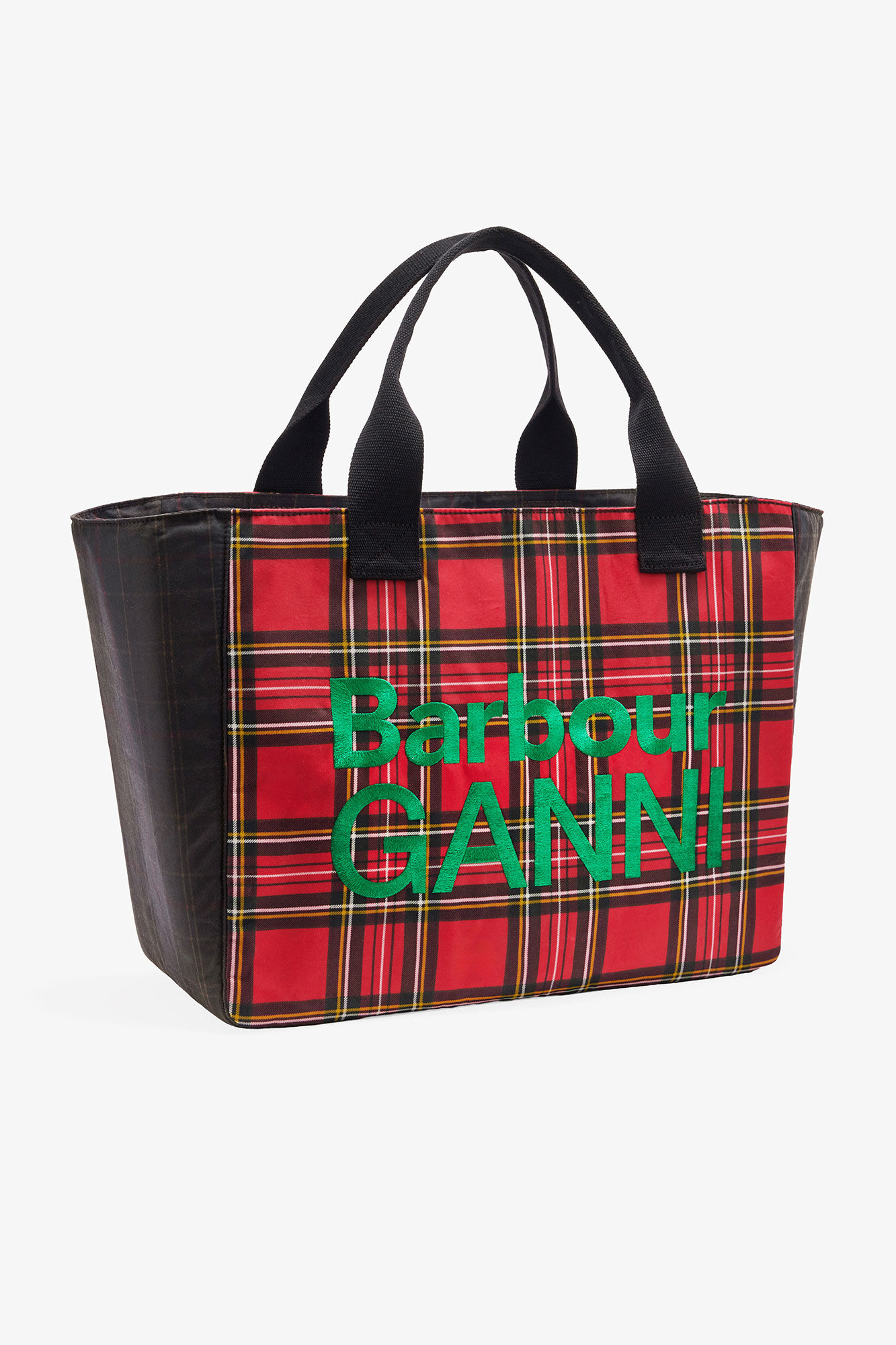 Red Tartan Tote, Cotton, in colour Dark Green - 2 - GANNI