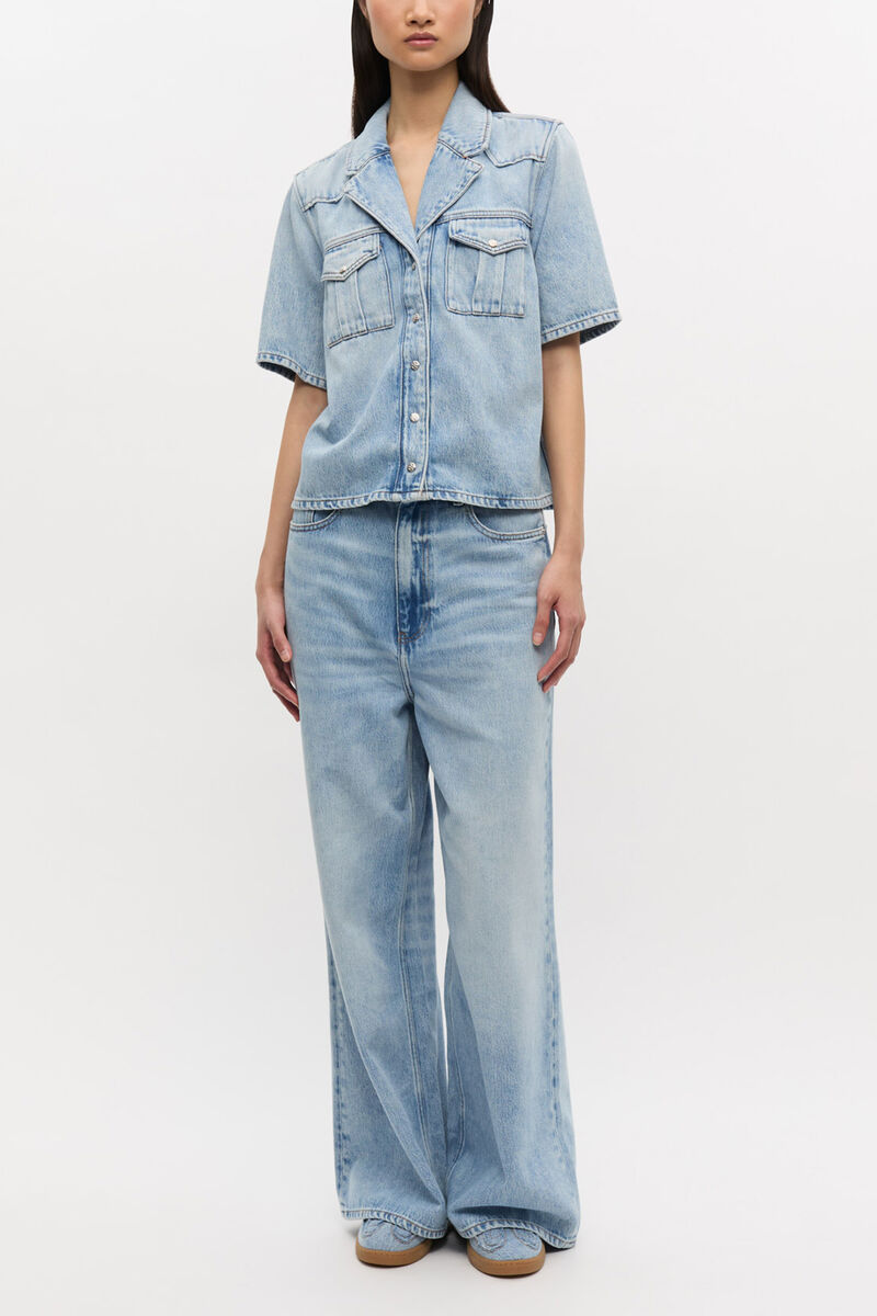 08 Denim Raw Edge Sneakers, Cotton, in colour Light Blue Vintage - 3 - GANNI