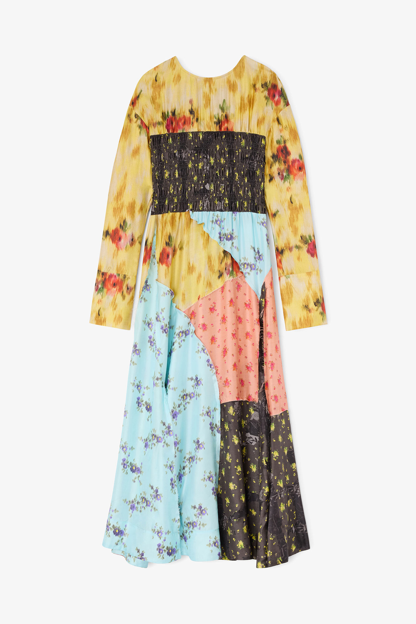 Dress in Multi Printed Silk, Organic Wool, in colour Iced Aqua - 1 - GANNI