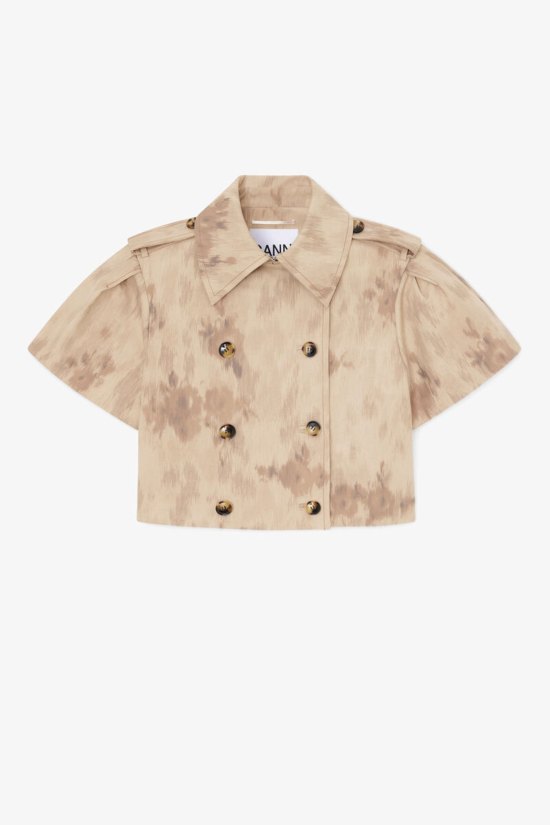 Jacket in Printed Cotton, Organic Cotton, in colour Warm Sand - 1 - GANNI