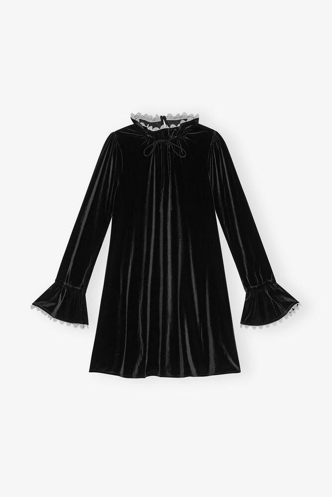 Black Velvet Jersey A-line Mini Dress, Black