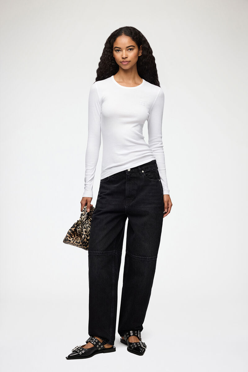 Rib Long-sleeve Top, Organic Cotton, in colour Bright White - 2 - GANNI