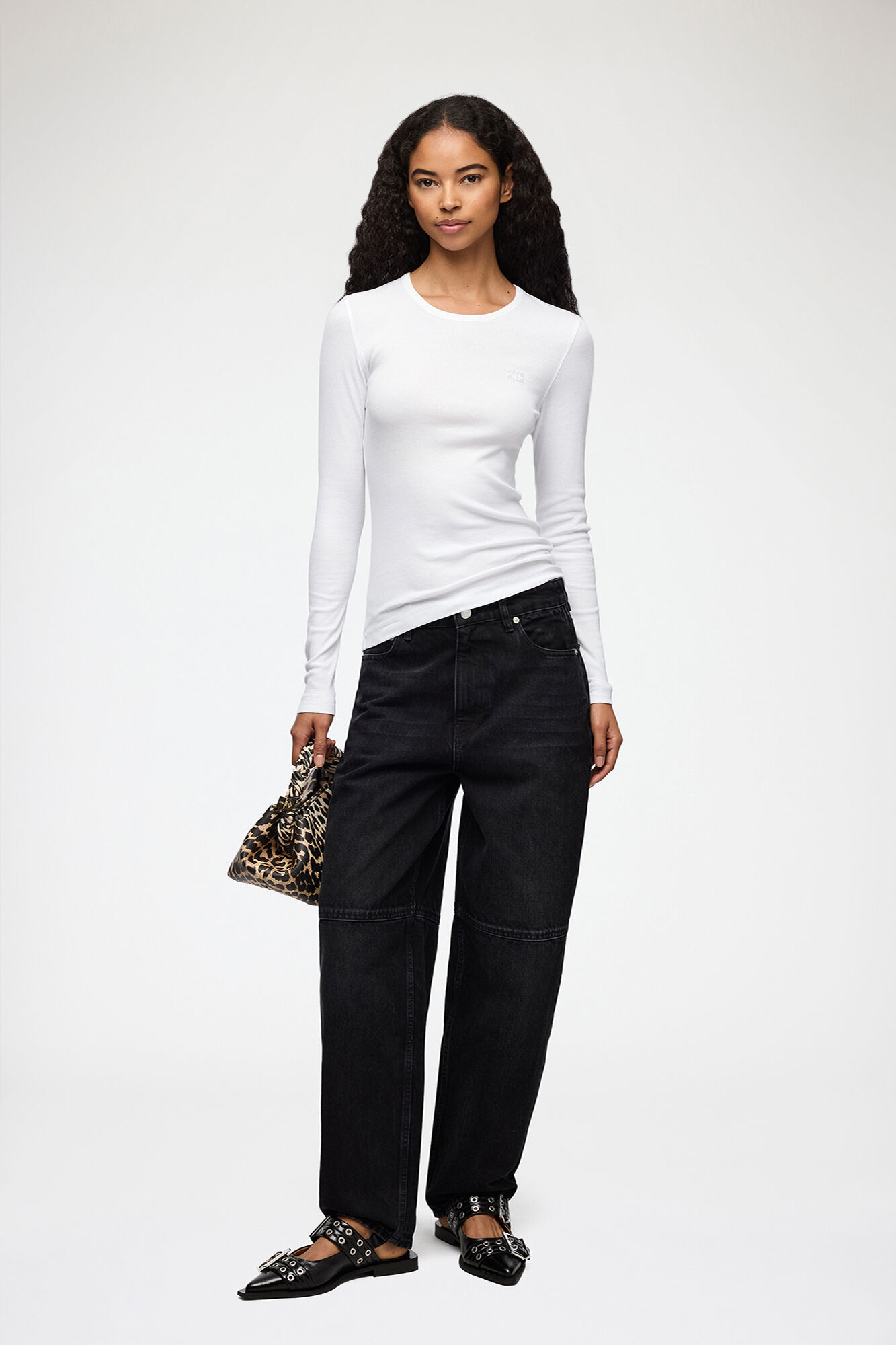 Rib Long-sleeve Top, Organic Cotton, in colour Bright White - 2 - GANNI