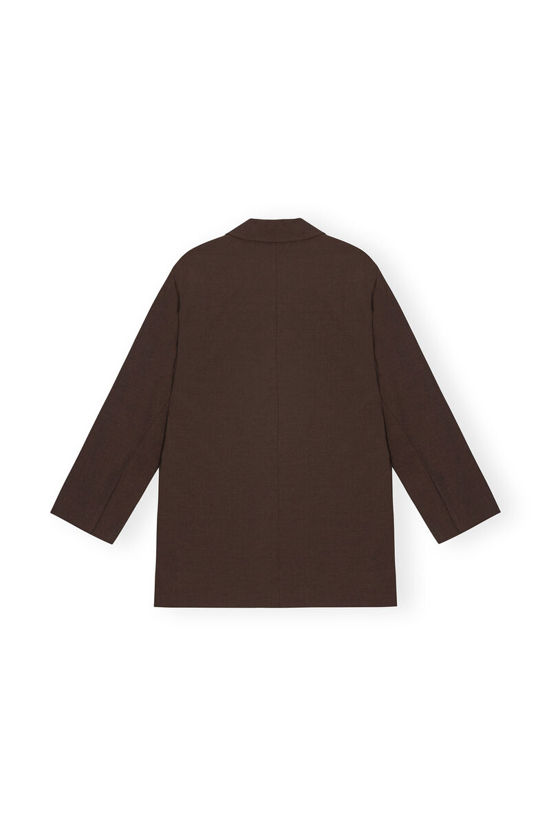 Brown Drapey Melange Boxy-blazer, Elastane, in colour Mole - 2 - GANNI