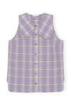 Seersucker Sleeveless Shirt, Organic Cotton, in colour Check Persian Violet - 1 - GANNI
