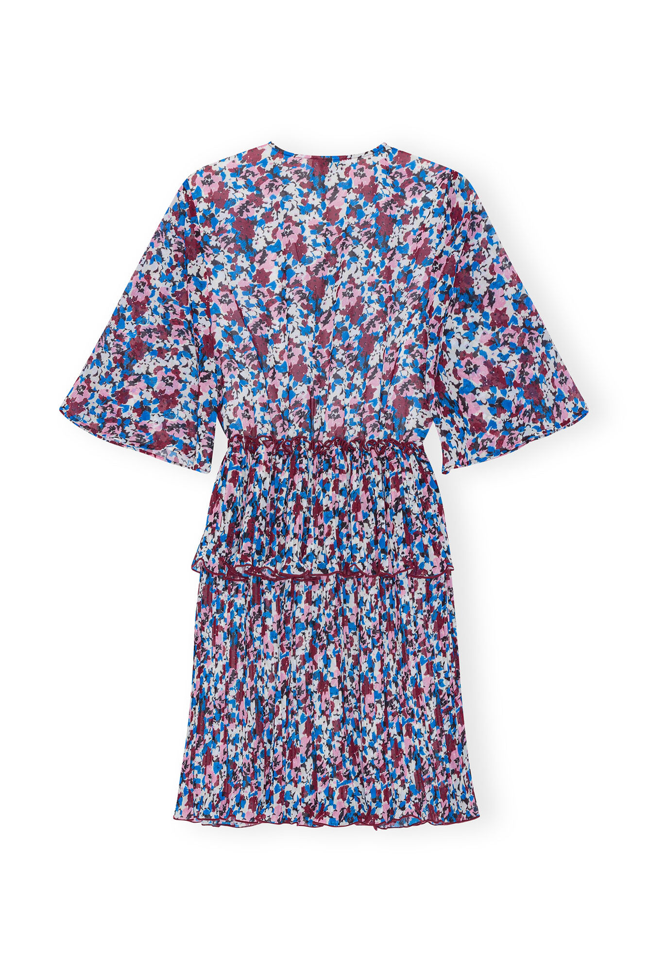 Multicolour Pleated Georgette V-neck Flounce Mini Dress, Recycled Polyester, in colour Multicolour - 2 - GANNI