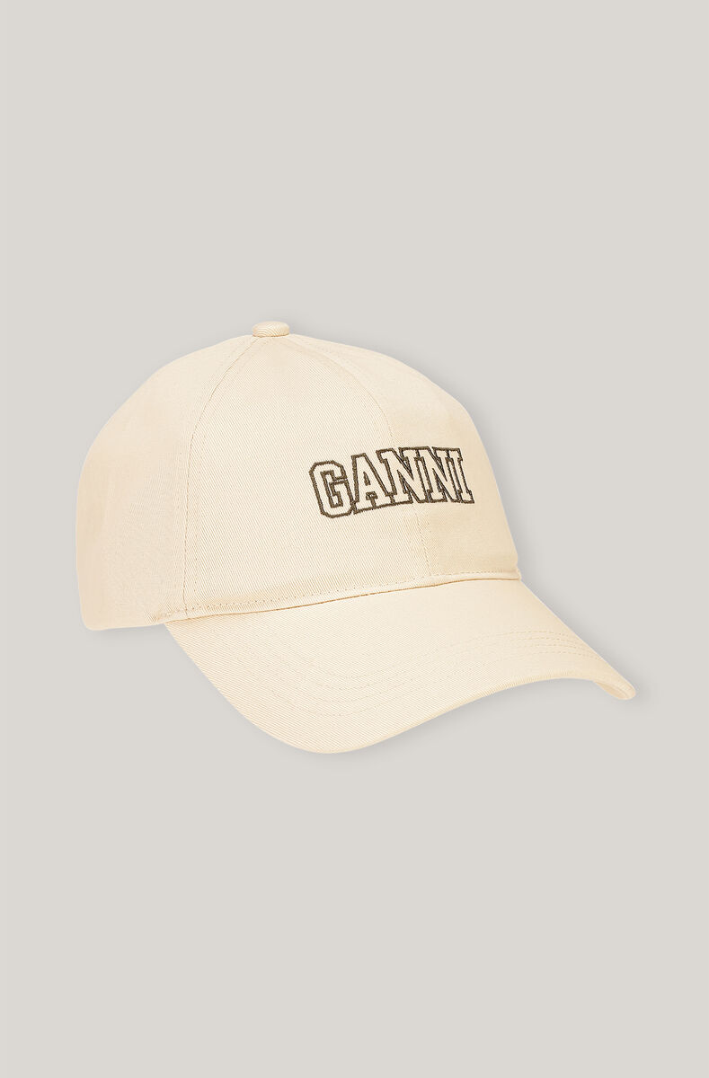 Logo-Mütze aus Bio-Baumwolle, Cotton, in colour Egret - 1 - GANNI