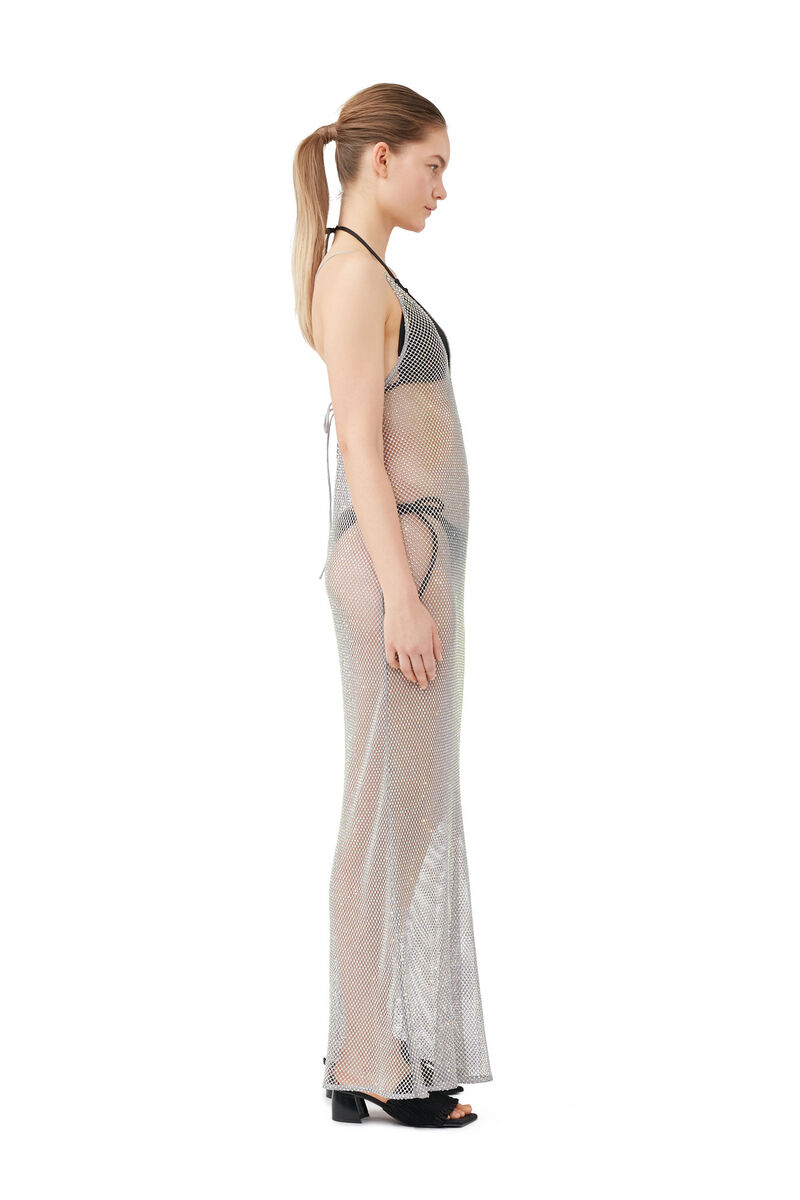Embellished Mesh Dress, Elastane, in colour Silver - 8 - GANNI