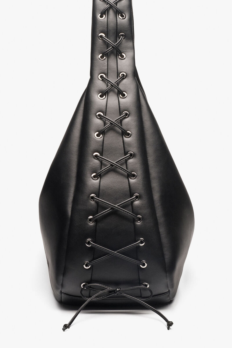 Black XXL Hobo Bag, Recycled Leather, in colour Black - 5 - GANNI