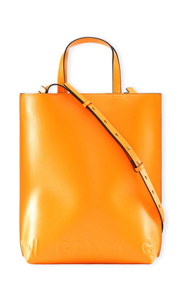 Toteväska i återvunnet läder, Leather, in colour Bright Marigold - 1 - GANNI