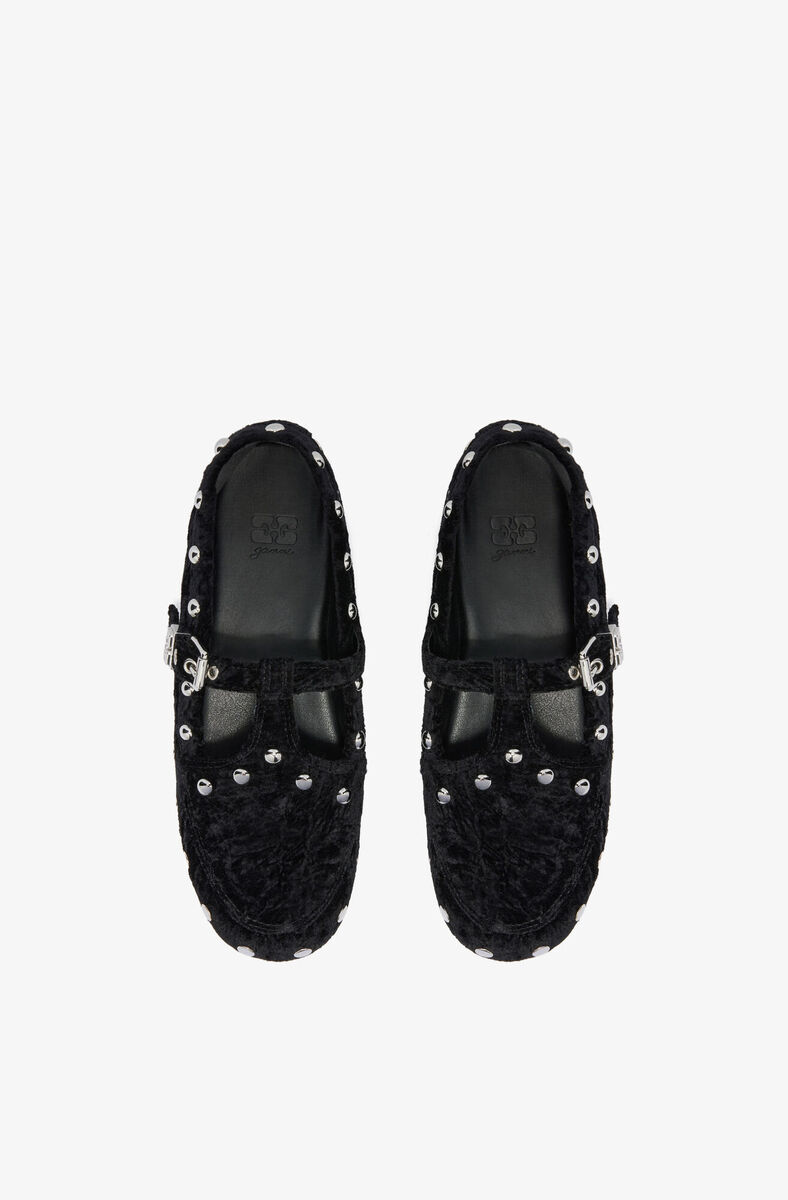 Mary Jenny Moccasins in Black Velvet, Polyester, in colour Black - 3 - GANNI