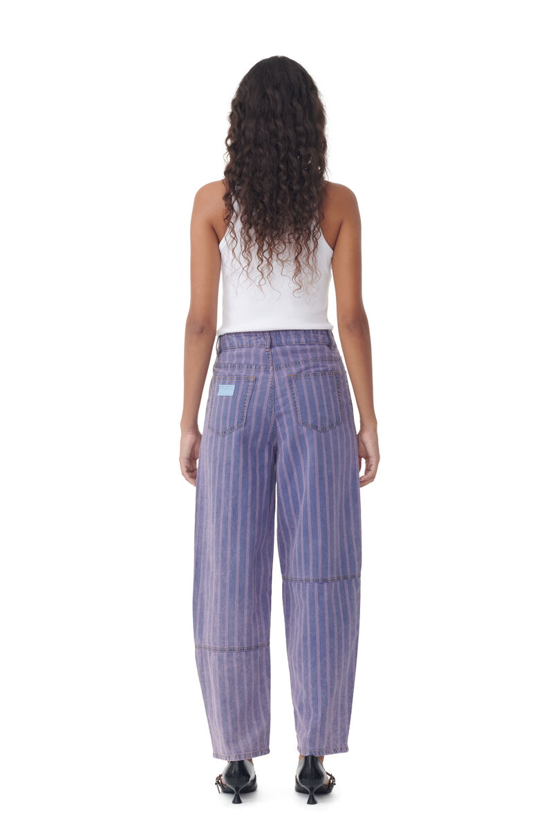 Purple Striped Stary Jeans, Cotton, in colour Mid Blue Stone - 3 - GANNI