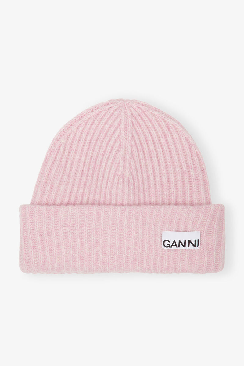 Oversized Wool Rib Knit Beanie, Wool, in colour Lilac Sachet - 1 - GANNI