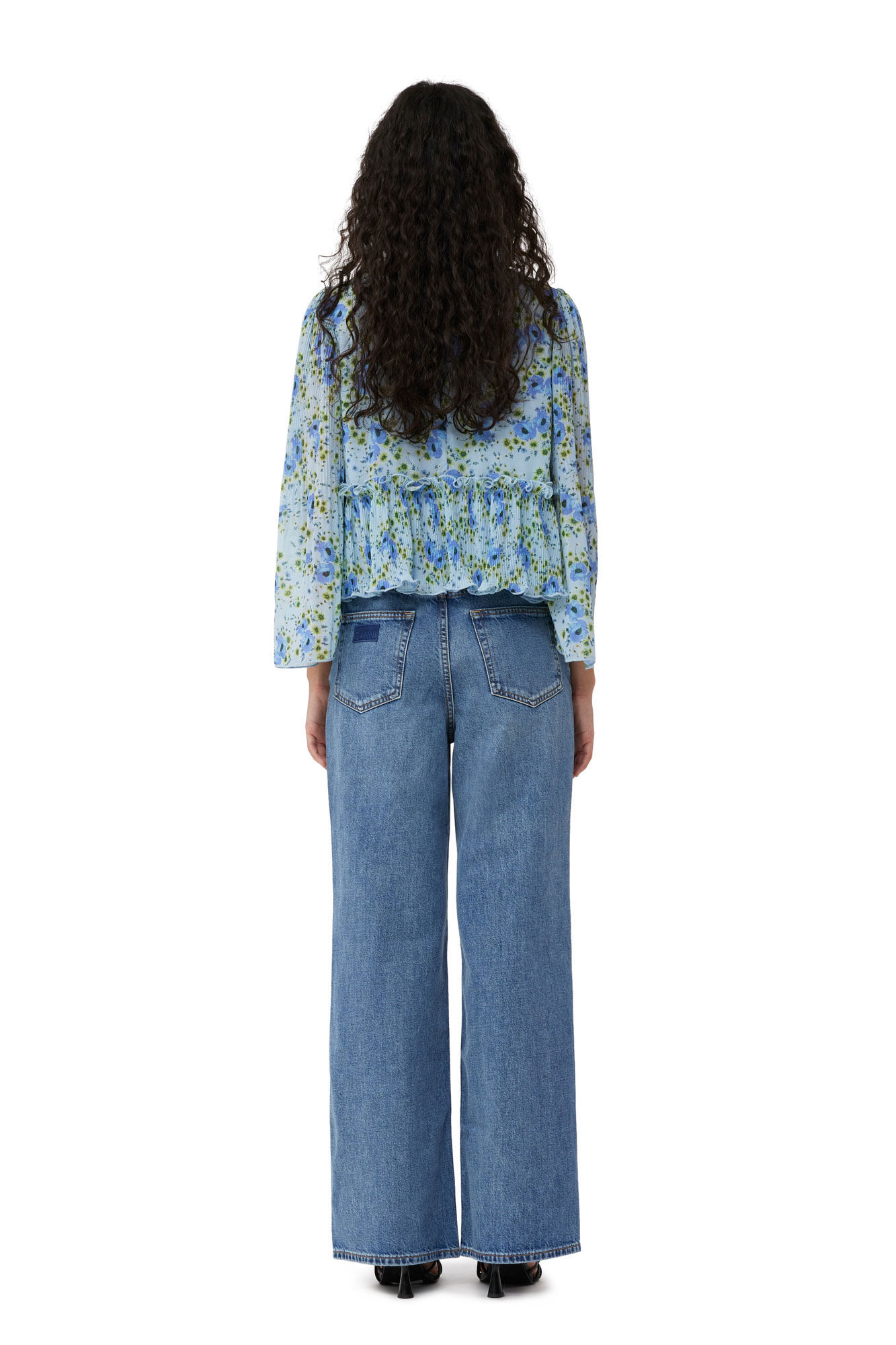 Pleated Georgette Blouse, Recycled Polyester, in colour Ice Water - 3 - GANNI