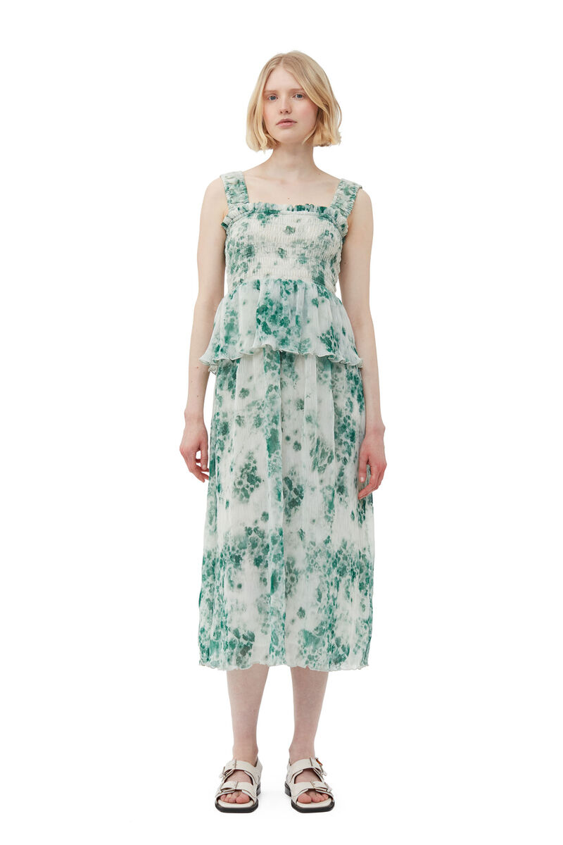 Pleated Georgette Smock Midi Dress, Recycled Polyester, in colour Egret - 1 - GANNI