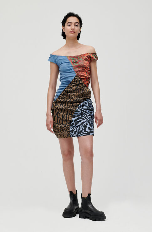 Ganni Dress Mixed Colours Animal Print/leopard Print/multi Colour/pattern/print Short Sleeved/sleeveless Mini Str.32