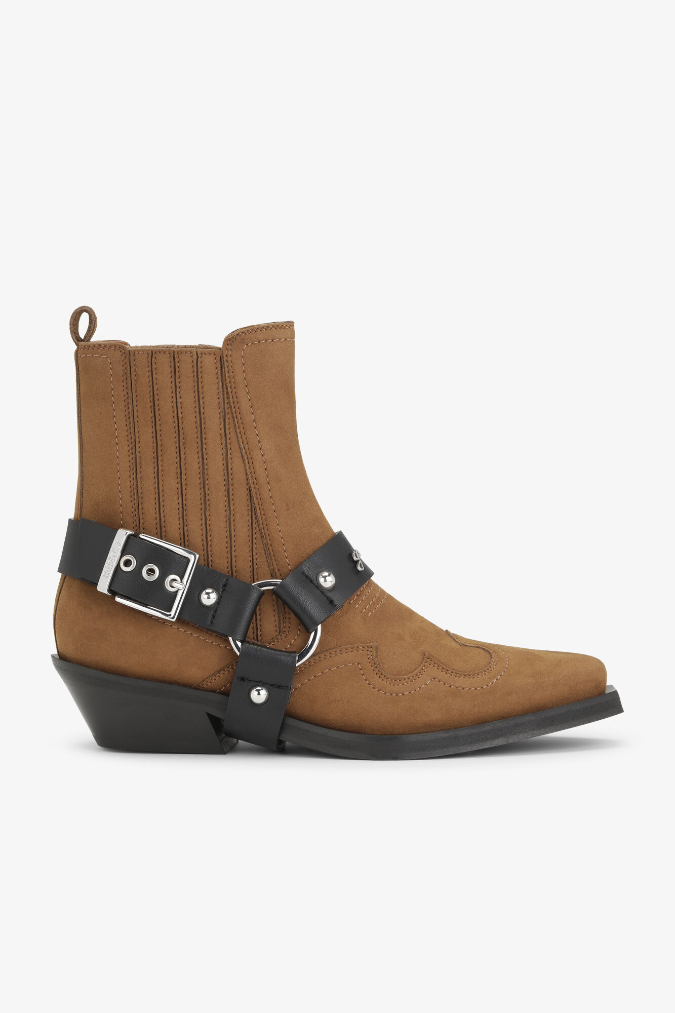 Brown Suede Low Cut Western Chelsea Boots, Polyurethane, in colour Tobacco Brown - 1 - GANNI