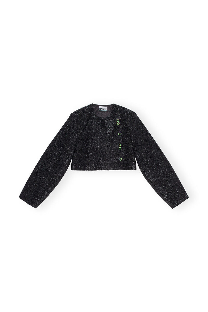 Sparkle Cropped Blazer, in colour Black - 1 - GANNI