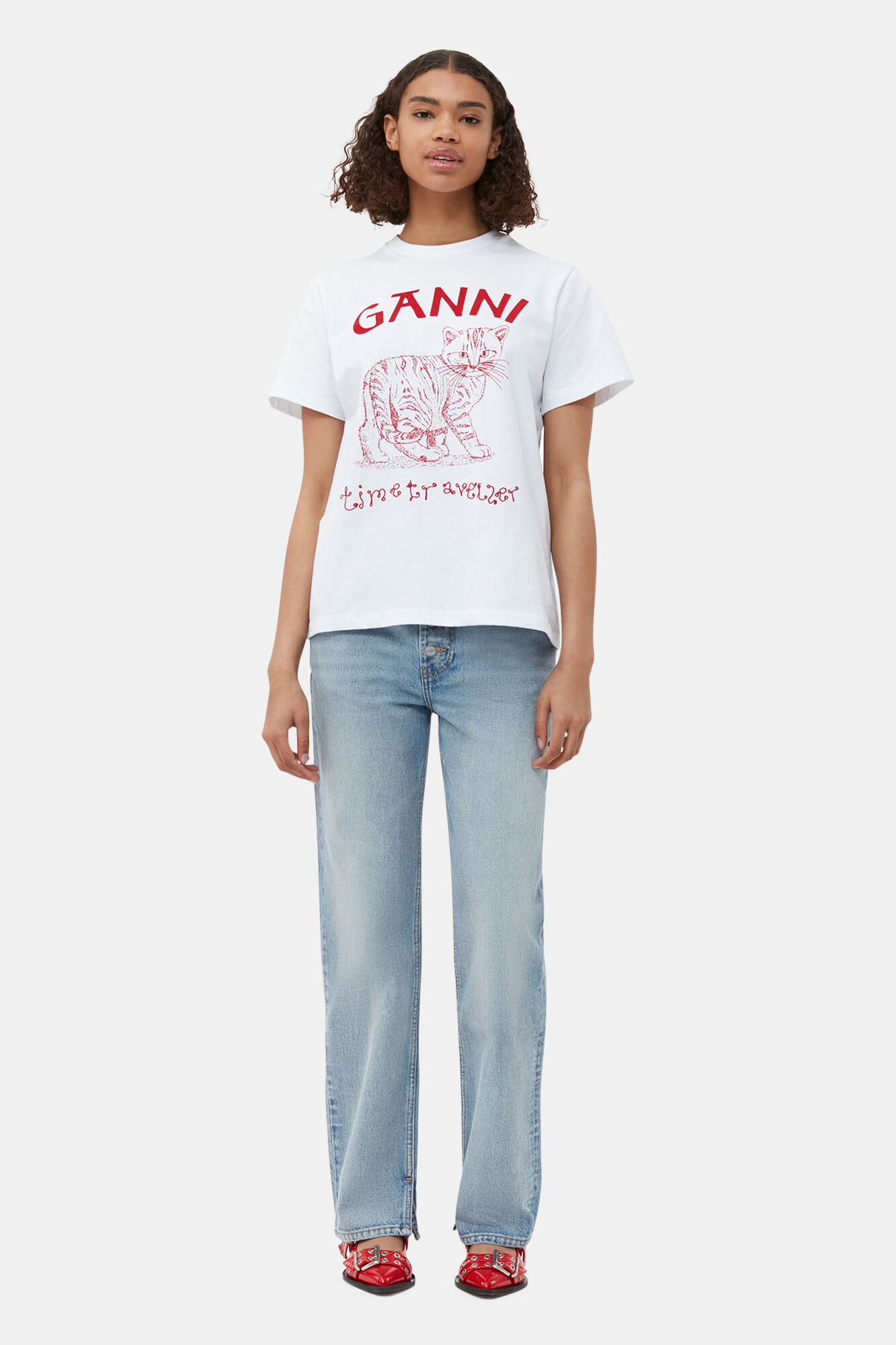 Future White Jersey Relaxed Embroidered T-shirt, Organic Cotton, in colour Bright White - 1 - GANNI