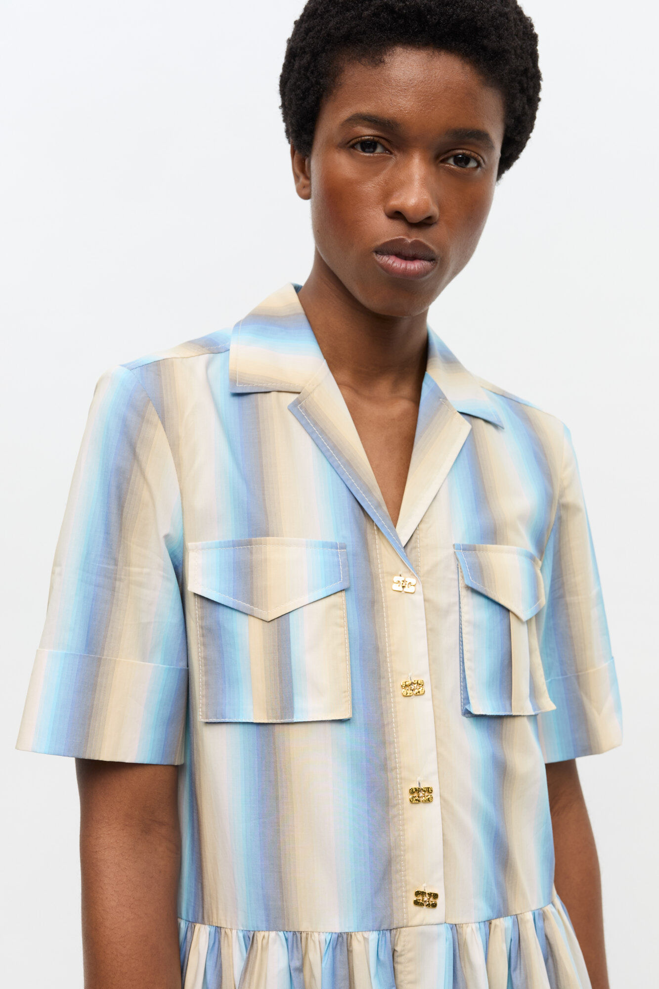 Ombre Striped Maxi Shirt Dress, Cotton, in colour Multicolour - 4 - GANNI